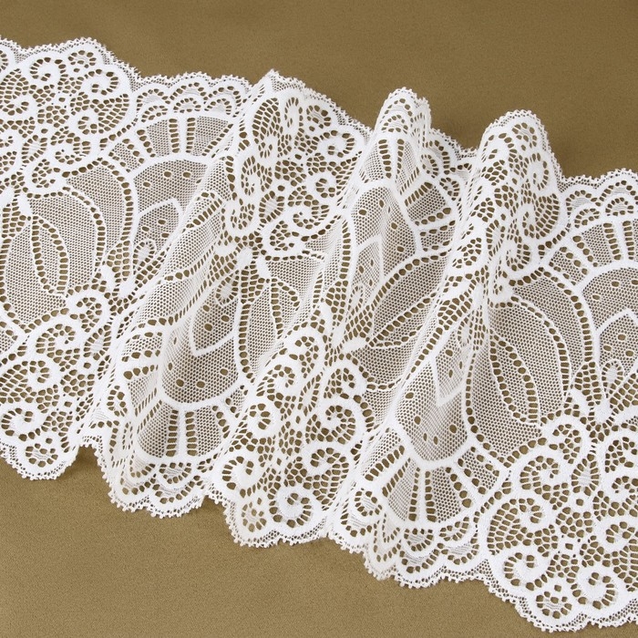 Кружевная эластичная ткань, 185 мм × 2,7 ± 0,5 м, цвет белый Кружевная эластичная ткань, 185 мм × 2,7 ± 0,5 м, цвет белый