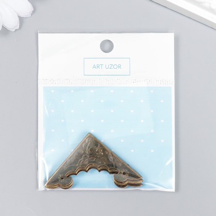 Уголок металл "Рельефный" бронза набор 4 шт 3,8х3,8 см