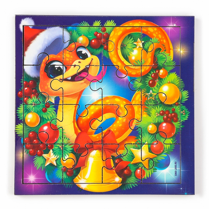 Пазлы для детей деревянные &laquo;Новый год! Змея в венке&raquo;, 16 элементов, символ года 2025