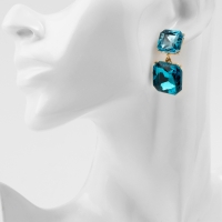 Серьги со стразами &laquo;Иллюзион&raquo; полутона квадраты, цвет бирюзовый в золоте