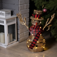 Светодиодная фигура &laquo;Снеговик&raquo; 24 &times; 50 &times; 15 см, текстиль, металл, батарейки ААх2 (не в комплекте), свечение тёплое белое