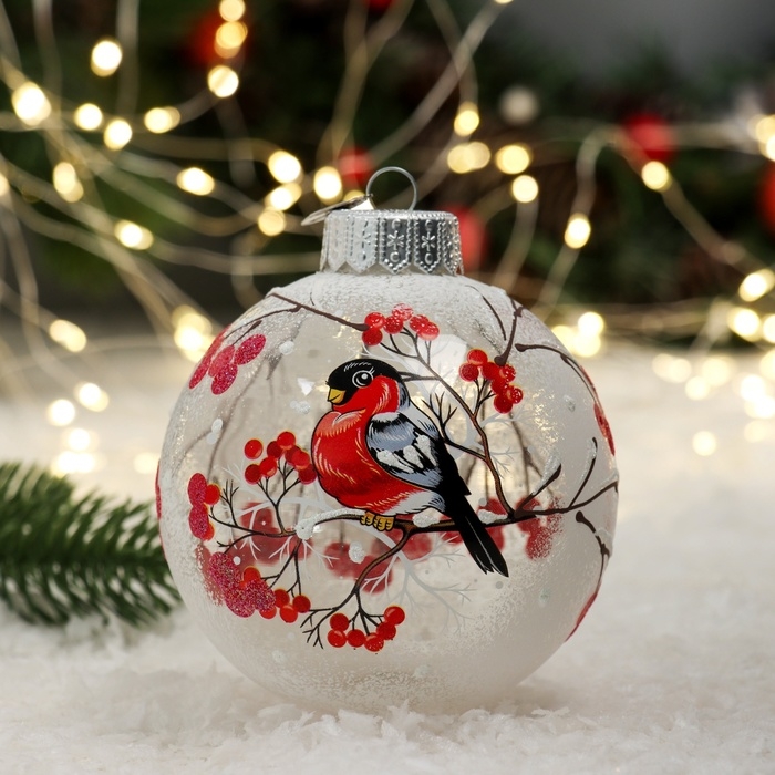 Шар "Задумчивый снегирь", 100 мм., в подарочной упаковке