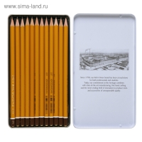 Набор карандашей чернографитных разной твердости 12 штук Koh-I-Noor 1500, HB-10H, в металлическом пенале Набор карандашей чернографитных разной твердости 12 штук Koh-I-Noor 1500, HB-10H, в металлическом пенале