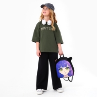 Рюкзак школьный текстильный с ушками на заколках &laquo;Аниме&raquo;, 27х23 см, чёрный/фиолетовый