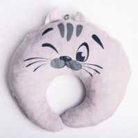 Подушка дорожная детская для путешествий &laquo;Котенок&raquo;, рогалик, цвет серый