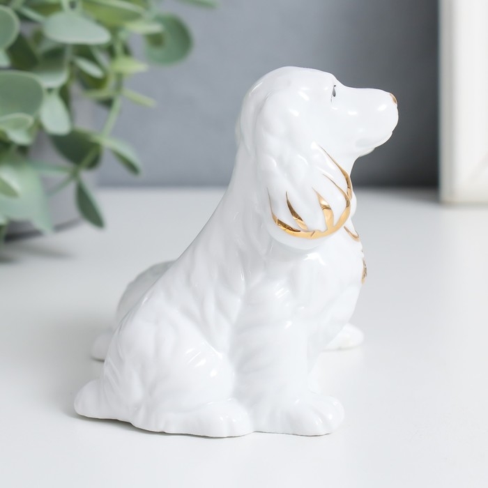 Сувенир керамика "Собачки породы спаниель" белый, стразы 8,2х9,3х7,3 см