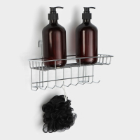 Полка на рейлинг с крючками Доляна, 29&times;10&times;17 см, цвет хромированный