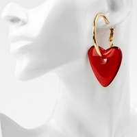 Серьги-кольца &laquo;Сердца&raquo; красный в золоте