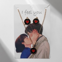 Гарнитура 2 предмета: серьги, кулон «Сердце» мечта, цвет красно-чёрный в золоте, 42 см Гарнитура 2 предмета: серьги, кулон «Сердце» мечта, цвет красно-чёрный в золоте, 42 см