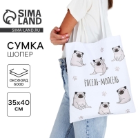 Сумка шопер &laquo;Мопс&raquo; 35х0.5х40 см, отд без молнии, без подклада, белый