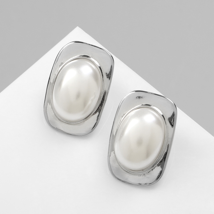 Серьги с жемчугом &laquo;Атмосфера&raquo; прямоугольник, цвет белый в серебре