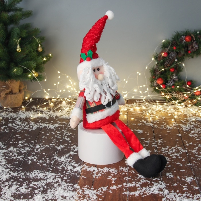 Мягкая игрушка Мягкая игрушка "Дед Мороз с ремешком, длинные ножки" 58х20 см, красный