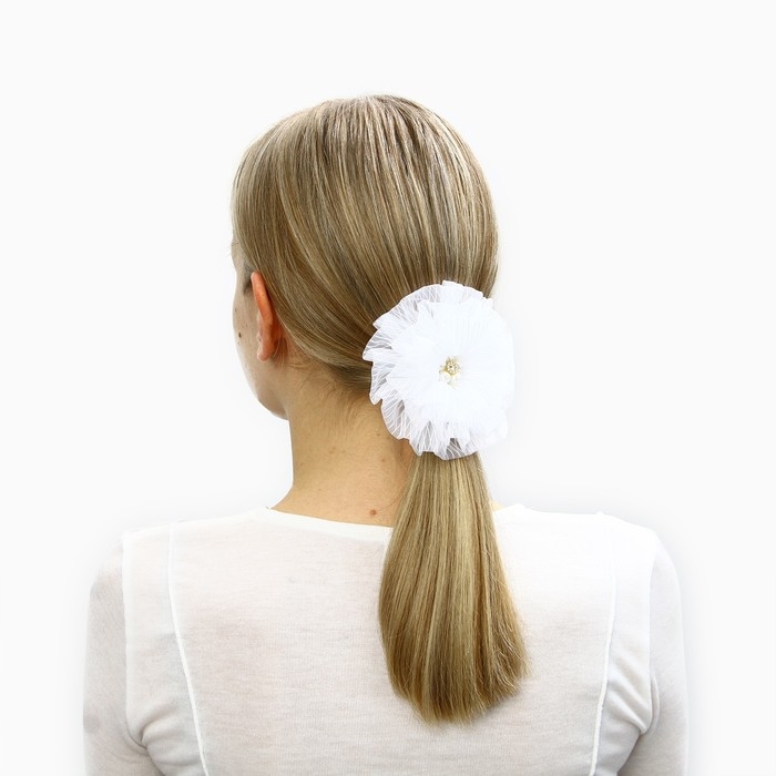 Выпускной. Бант для волос на резинке, белый, 11 см, Кошечка Мари