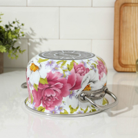 Кастрюля эмалированная &laquo;Пион&raquo;, 2.1 л, стеклянная крышка, индукция