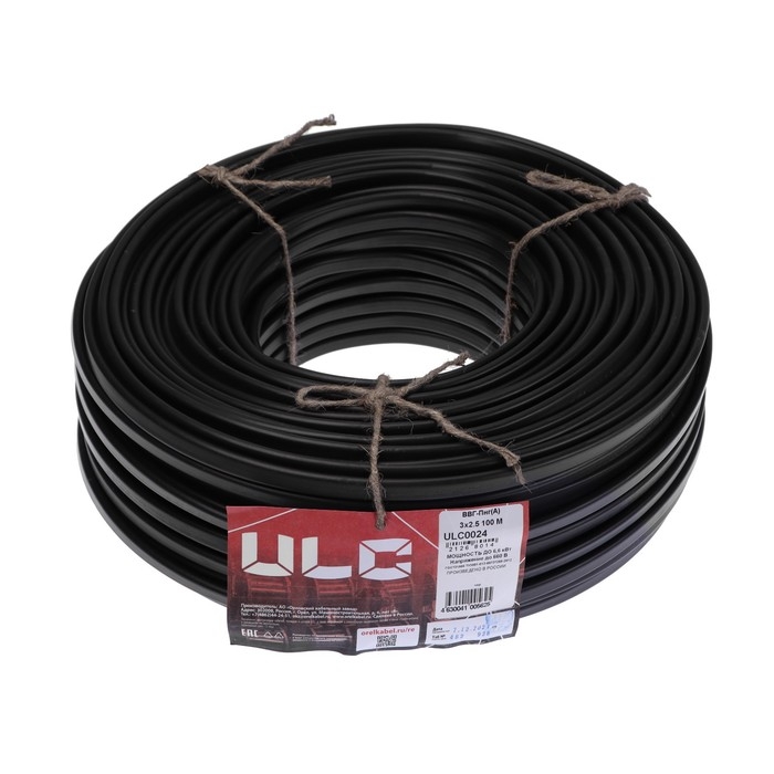 Кабель Кабель "ULC" ВВГ-Пнг(A)-LS, сечение 3х2.5 мм2, 100 м, ГОСТ, чёрный