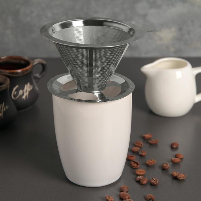 Воронка-дриппер V60 из нержавеющей стали для заваривания кофе &laquo;Пуровер&raquo;, 304 сталь, 10&times;6 см