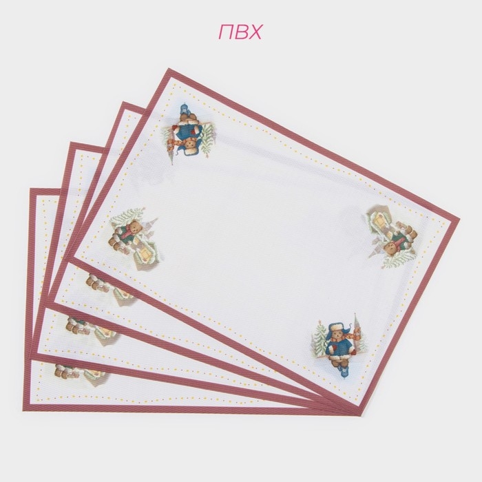 Салфетки новогодние на стол Доляна &laquo;Московский мишка&raquo;, 4 шт, сервировочная, 45&times;30 см