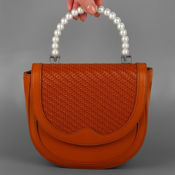 Ручка для сумки, металлическая, жемчужные бусы, на прокол, 12,5 &times; 9 &times; 1,2 см, цвет белый/серебряный