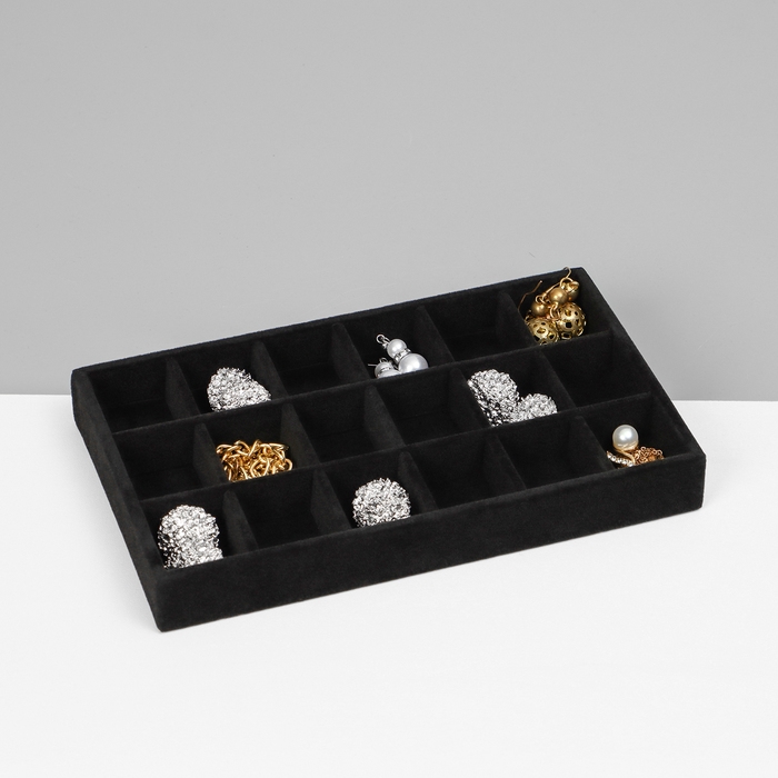 Подставка для украшения 18 ячеек, флок, 21&times;12,3&times;2,5 см, цвет чёрный