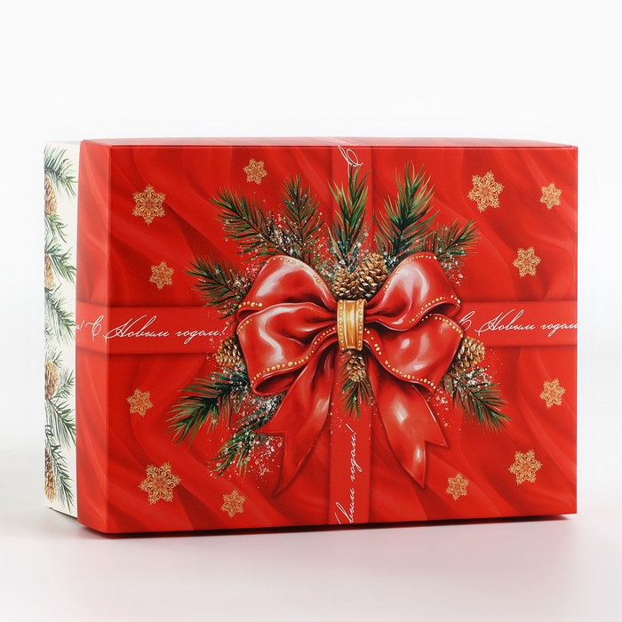 Коробка подарочная новогодняя складная &laquo;С новым годом&raquo;, бант, 21 х 15 х 7 см, Новый год
