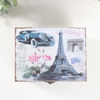 Шкатулка дерево "Эйфелева башня и пионы" 12х16х12 см