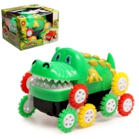 Машинка-перевёртыш &laquo;Крокодил&raquo;, работает от батареек, цвет зеленый