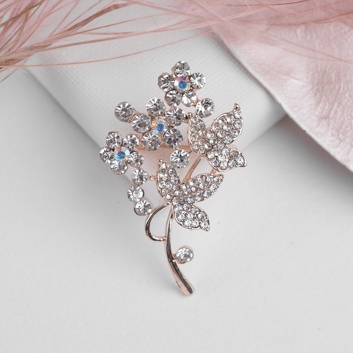 Брошь &laquo;Цветочная веточка&raquo;, цвет белый в золоте