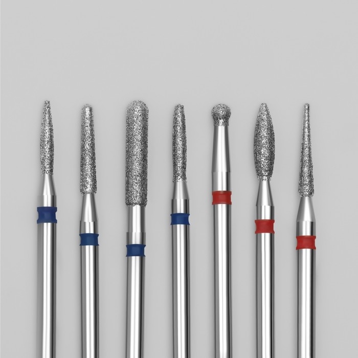 Фрезы алмазные для маникюра, 7 шт, форма и зернистость АССОРТИ