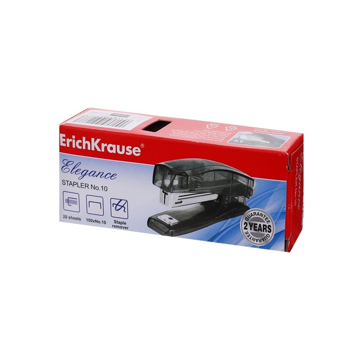 Степлер ErichKrause Elegance № 10, до 20 листов, встроенный антистеплер, МИКС