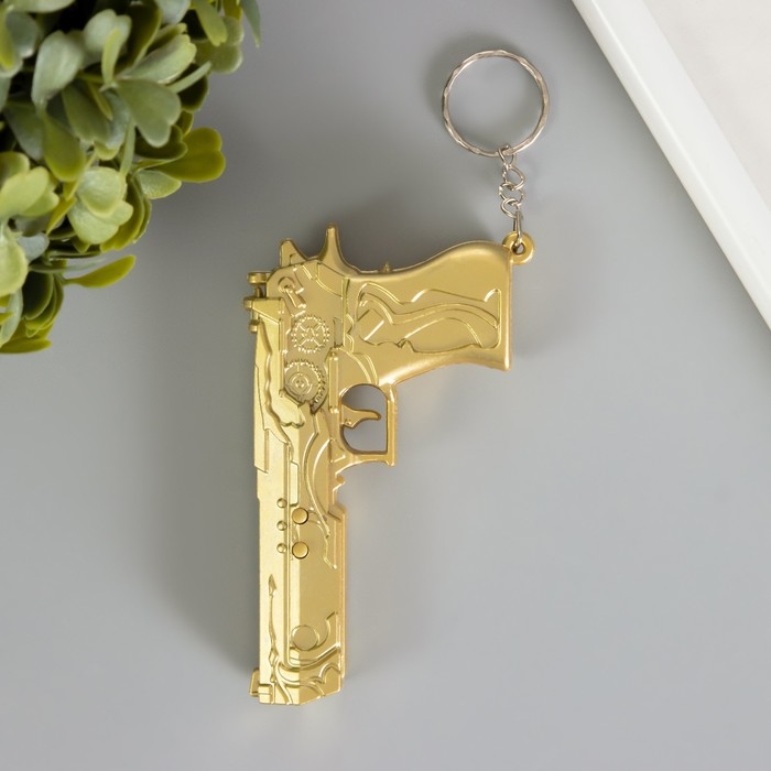 Фонарик - лазер брелок для ключей на кольце &laquo;Пистолет золотой&raquo;, 4 режима мигает, ультрафиолет, LR44&times;3 шт., 5.2&times;9.7&times;1.5 см