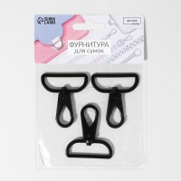 Карабин металлический, 52 × 45 мм / 38 × 3,5 мм, 3 шт, цвет матовый чёрный Карабин металлический, 52 × 45 мм / 38 × 3,5 мм, 3 шт, цвет матовый чёрный