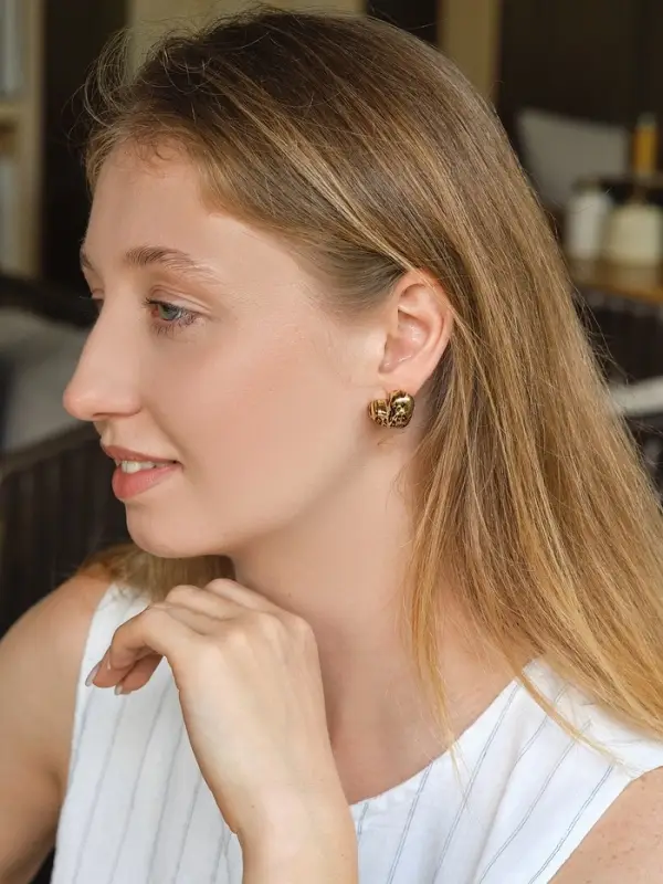 Набор серьги "Леопард" сердце крупное, цветной в золоте