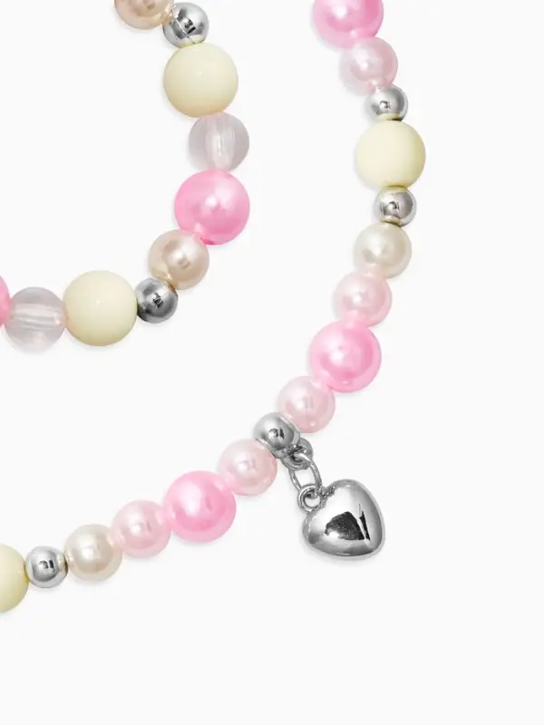 Набор детский &laquo;Выбражулька&raquo; 2 предмета: бусы, браслет d=6 см. сердце, розовый в серебре