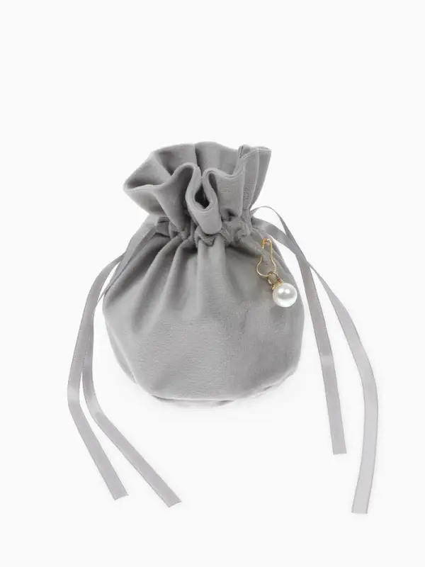 Мешочек бархатный с бусиной, 13х9 см, серый (фас. 10 шт)