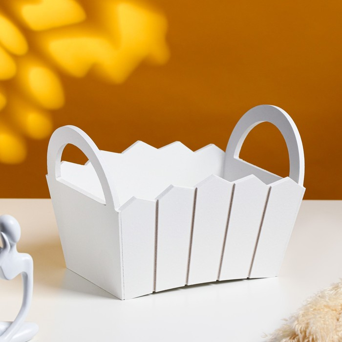 Кашпо деревянное 25×16×17 см Кашпо деревянное 25×16×17 см "Мария", ручки боковые, МДФ, белое