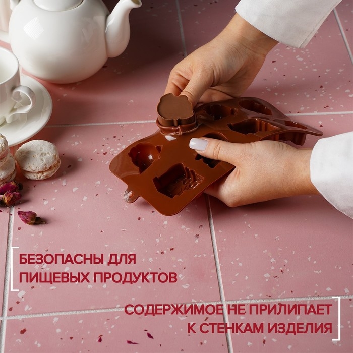 Форма для мармелада Доляна &laquo;Машинки&raquo;, силикон, 21&times;11 см, 8 ячеек (4,3&times;3,5 см), цвет коричневый