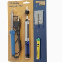 Паяльный набор ТУНДРА, паяльник 40 Вт, оловоотсос, подставка, припой, 4 предмета Паяльный набор ТУНДРА, паяльник 40 Вт, оловоотсос, подставка, припой, 4 предмета