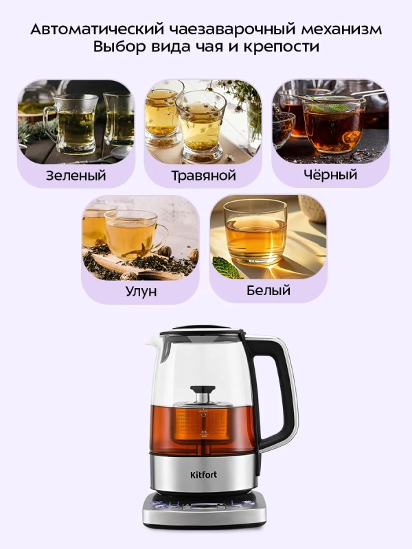 Чайник электрический стеклянный с подсветкой КТ-8717 - 1.7 л
