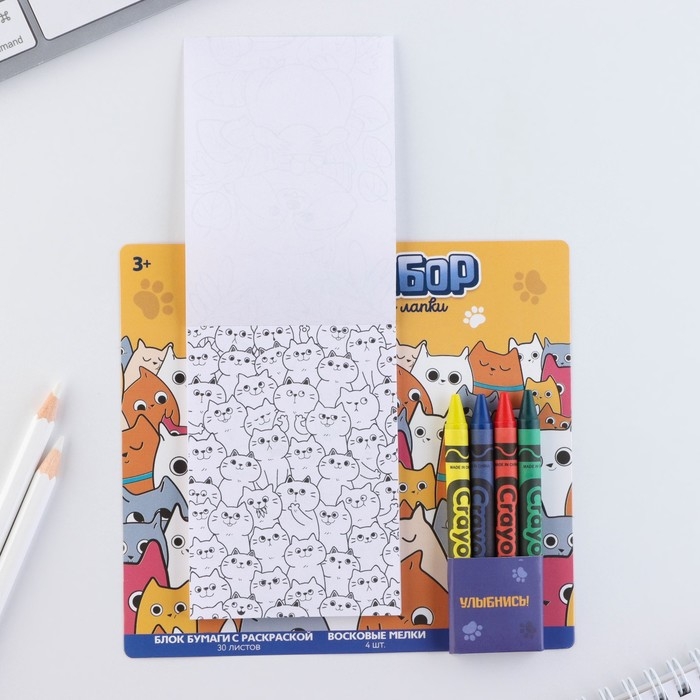 Подарочный набор блок листов с раскраской и восковые мелки &laquo;Коты&raquo;