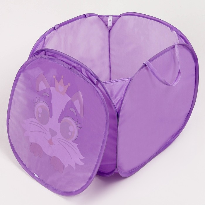 Корзина для хранения игрушкек с крышкой &laquo;Котик&raquo;, 42 х 42 х 42 см, фиолетовая