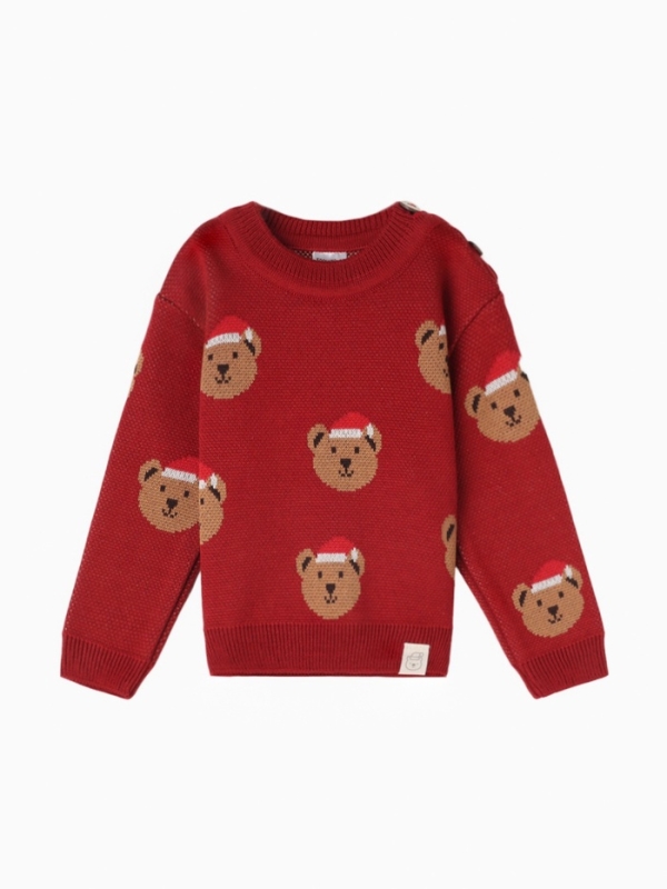 Джемпер вязаный новогодний Крошка Я "Новогодние медвежата" рост 74-80 см, цвет красный