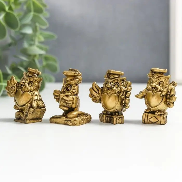 Сувенир полистоун под бронзу "Учёные совушки" набор 4 шт 3,8х1,5х3 см