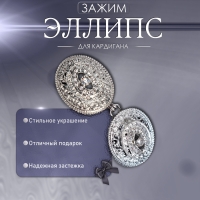 Зажим для кардигана «Эллипс», цвет белый в серебре Зажим для кардигана «Эллипс», цвет белый в серебре