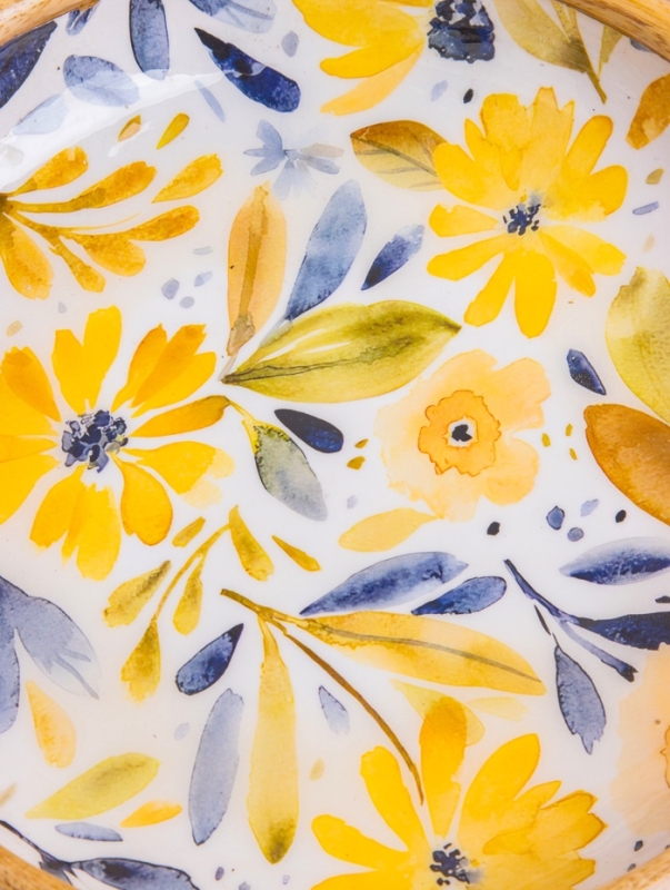 Блюдо "Желтые и синие цветы" дерево манго 25х25х4,5 см