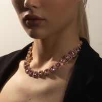 Колье &laquo;Драгоценность&raquo; квадраты в стразах, цвет бело-розовый в золоте, 32 см