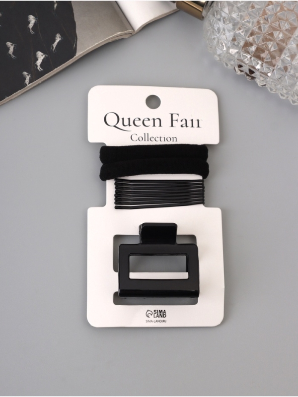 Набор для волос &laquo;Вивьен&raquo;, 2 резинки 5.5 см, 8 невидимок 5.5 см, краб 4 см, объём, чёрный