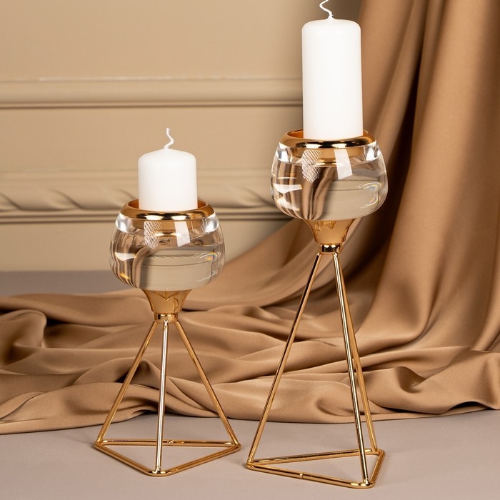 Подсвечник металл, стекло на 1 свечу &laquo;Изысканность&raquo; цвет золото 9.5 х 9.5 х 22.5 см