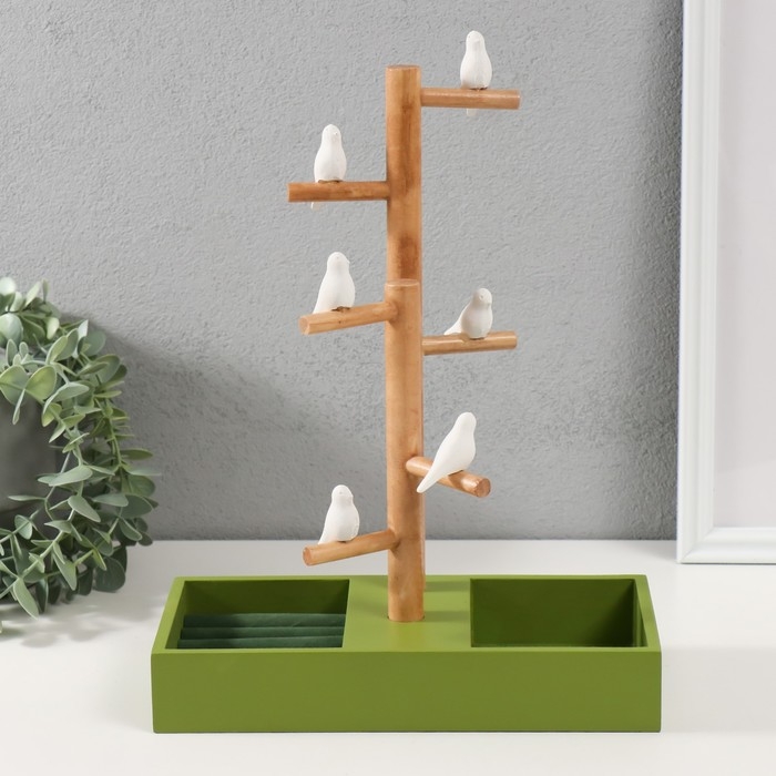 Сувенир дерево подставка для украшений Сувенир дерево подставка для украшений "Птички на дереве" зелёный 24х12х32 см