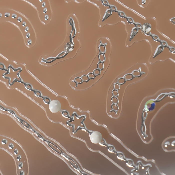 Наклейки для ногтей &laquo;Цепи&raquo;, объёмные, фольгированные, со стразами и бусинами, цвет серебристый