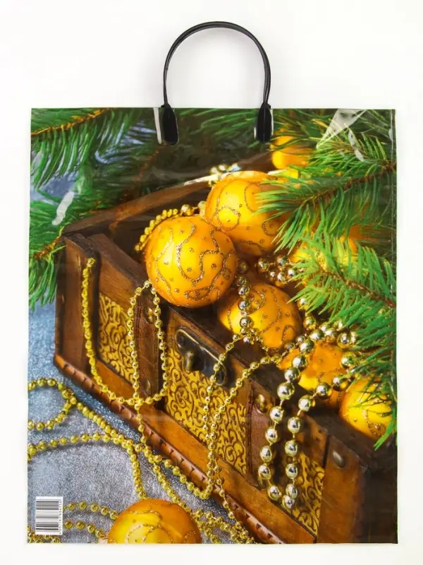 Пакет "Новогодние сокровища", полиэтиленовый с пластиковой ручкой, 38х45 см, 90 мкм